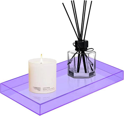 ROYALITA Acrylic Tray Bathroom Tray for Countertop, Guest Towel Holder Tray for Napkin Perfume Jewelry Makeup, Vanity Trays for Soap Dispenser, Aromatherapy, Cup & Candle, Purple