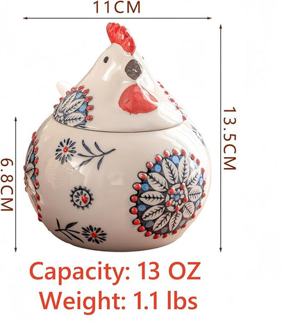Ceramic Salt Cellar with Lid and Spoon, 13 OZ Large Chicken Salt Jar, Salt Holder for Counter, Coffee, Sugar, Spices and Candies, Salt Containers for Countertop (Blue)