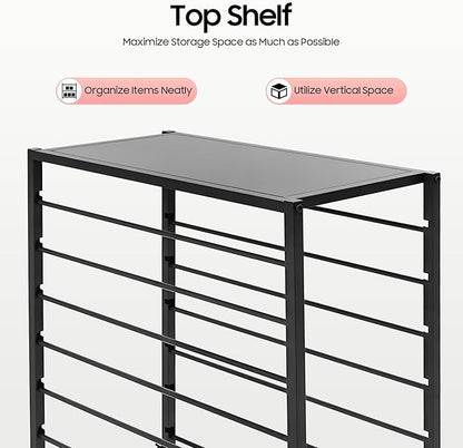 16 Tier Ribbon Holder Organizer Rack Double-Sided Ribbon Storage Holder Multifunctional Flower Wrapping Paper Storage Stand Rolling Metal Display Shelf with Storage Basket (Black)