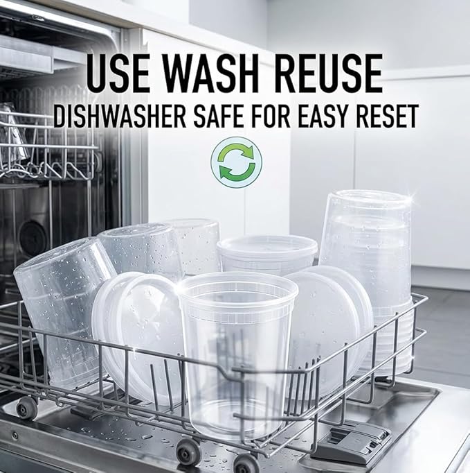 Mr Miracle Deli Containers with Lids - 12 Pack of 32 oz Clear Airtight Reusable Plastic Food and Multi-Purpose Containers - Microwave, Freezer, and Dishwasher Safe