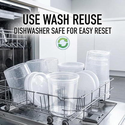 Mr Miracle Deli Containers with Lids - 12 Pack of 32 oz Clear Airtight Reusable Plastic Food and Multi-Purpose Containers - Microwave, Freezer, and Dishwasher Safe