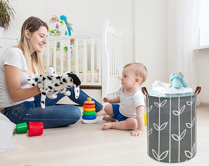 Large Storage Baskets,Waterproof Laundry Baskets,Collapsible Canvas Basket for Storage Bin for Kids Room,Toy Organizer,Home Decor,Baby Hamper (Grey leaves)