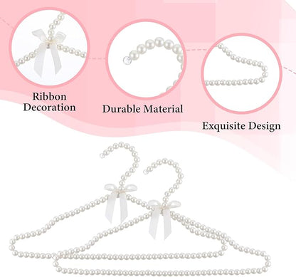 5 Pack Pearl Beaded Clothes Hangers Clothing Hanger with Ribbon Bowknot Elegant Bridesmaid Hangers Closet Coat Storage Organizer for Women Bride Wedding (White)