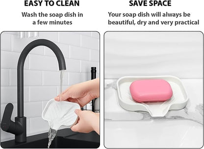 Silicone Soap Dish & Tray - Self Draining, Durable Rubber with Drainage - Kitchen & Shower Soap Holder