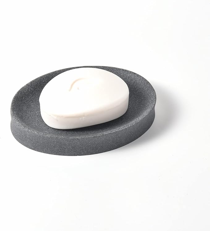 IMEEA Oval Resin Soap Dish for Bathroom Sink Stone-Look Soap Tray Holder for Bar Soap, Sponge or Shampoo Bar (Grey)