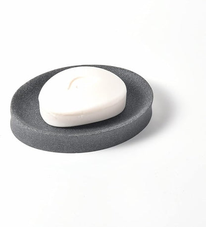 IMEEA Oval Resin Soap Dish for Bathroom Sink Stone-Look Soap Tray Holder for Bar Soap, Sponge or Shampoo Bar (Grey)