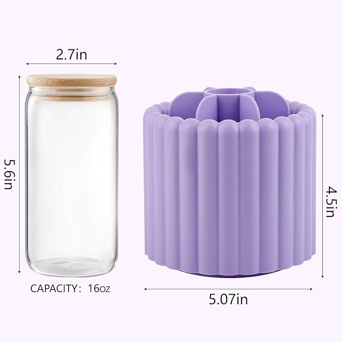 Anyoifax 360 Rotating Makeup Brush Holder 7 Slots Make Up Brush Organizer Removable Spinning Cosmetic Brushes Storage Pen Holder for Vanity, Dresser, Desk, Purple