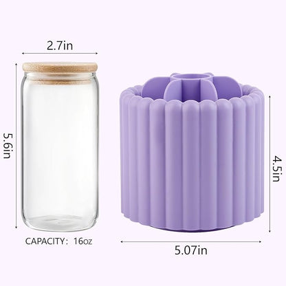 Anyoifax 360 Rotating Makeup Brush Holder 7 Slots Make Up Brush Organizer Removable Spinning Cosmetic Brushes Storage Pen Holder for Vanity, Dresser, Desk, Purple