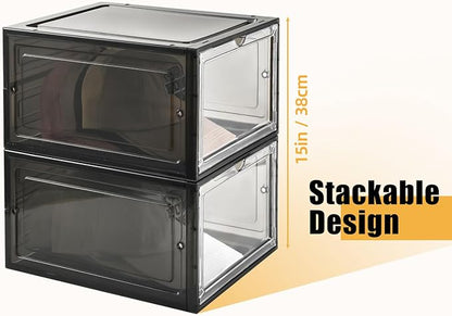 Hat Organizer Box, Stackable Clear Baseball Caps Holder Box Containers with Magnetic Door, Holds 20 Hats (Black Clear, 2 Pack)