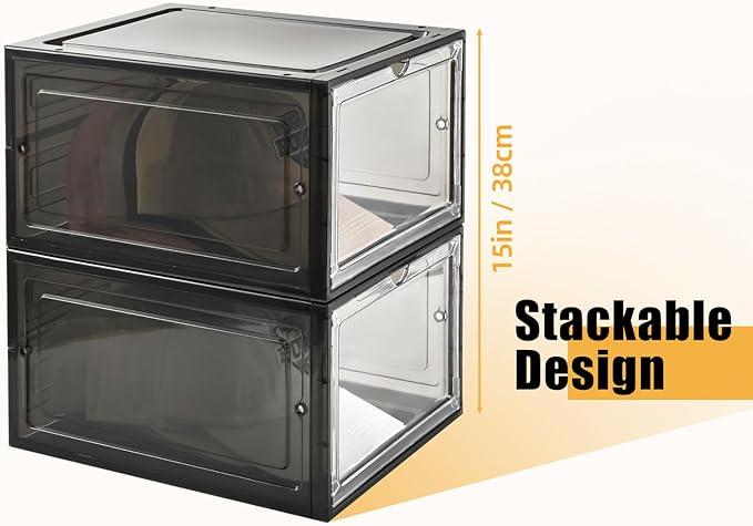 Hat Organizer Box,Stackable Clear Baseball Caps Holder Box Containers with Magnetic Door for Hats Snapback Cap Storage,Clear Hat Storage with Magnetic Door, Holds 40 Hats (black clear, 4 pack)