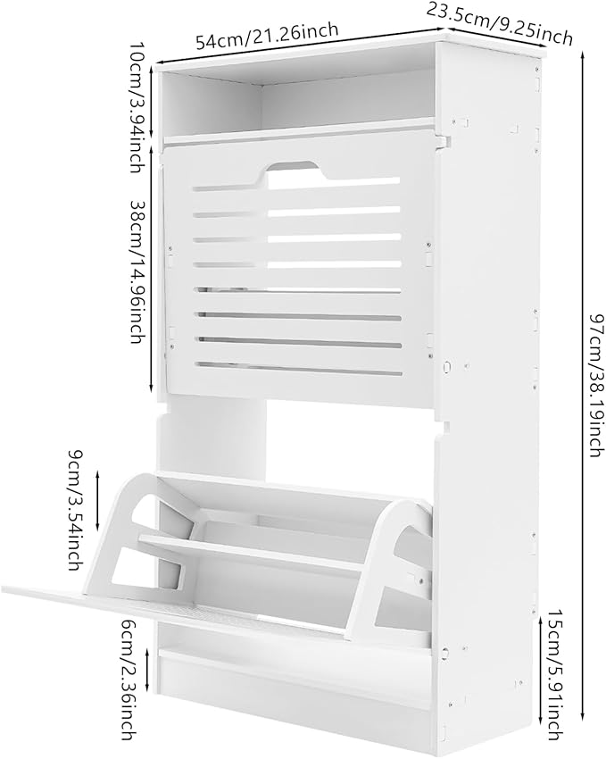 Free Standing Shoe Rack for Entryway, Hidden Narrow Shoe Storage Cabinet w/2 Flip Drawers, Shoe Organizer Cabinet for Bedroom Hallway Home Apartment (White)