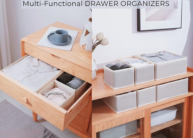 Fordonral 12 Pack Drawer Organizer Clothes, Foldable Fabric Dresser Organizer Closet Organizers and Storage Box for Underwear,Folded Clothes,Baby Clothing,Socks,Bra,Towels,Ties(12 Pack,Gray)