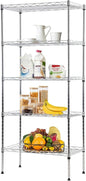 5-Tier Shelving Unit Adjustable Metal Shelves 48" H Storage Rack Wire Shelf for Pantry Kitchen Closet Organization Space Saving, 750LB Capacity, 21.5D x 11.6W x 47.6H, Chrome