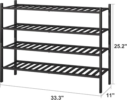 viewcare Black 4-Tier Long Shoe Rack, Bamboo Wood, 33-Inch