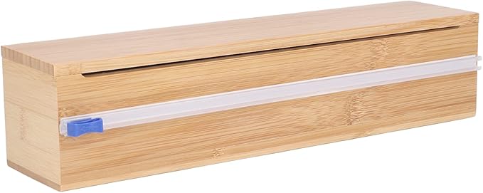 BigKing Wooden Plastic Wrap Dispenser with Cutter - Aluminum Foil Holder, Wax Paper Storage Box for Refrigerator, Kitchen Bamboo Organizer, Compatible with 13" Roll