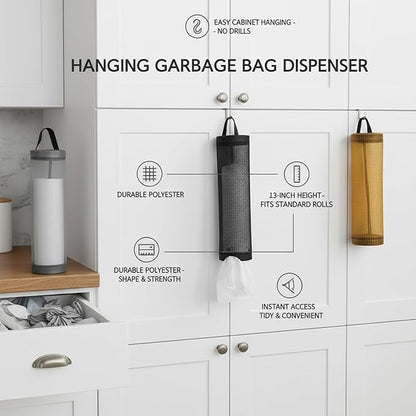 Hanging Garbage Bag Dispenser, Polyester Cabinet Door Organizer for Standard Rolls, 13-Inch Height (1 PC)