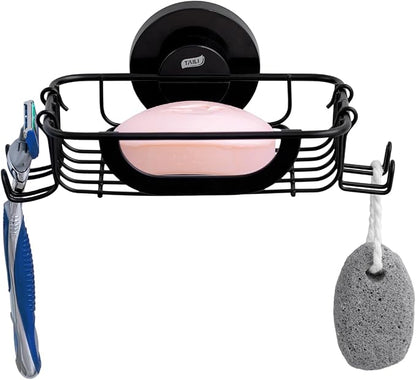 TAILI Shower Soap Holder, Soap Dish for Shower Wall with Hook, Bar Soap Holder, Suction Cup with Razor Holder, Stainless Steel for Bathroom Accessories, Black