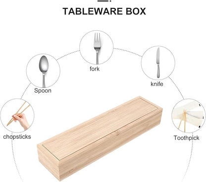 SHOWERORO Bamboo Knife and Fork Storage Box with Sliding Lid Rectangular Flatware Organizer for Travel and Kitchen Drawer Compact 9.65X2.48X1.5 Inch Utensil Case