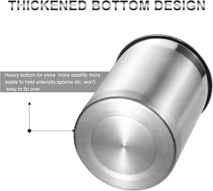 KSENDALO Stainless Steel Utensil Holder for Counter 5.0" Diameter, Brushed Metal Utensil Crock Canister for Cooking Utensils on Countertop, with Heavy Base, Dishwasher Safe,Silver
