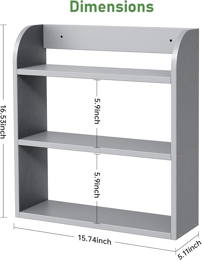 ROMGUAR CRAFT 3 Tier Bamboo Spice Rack, Countertop or Wall Mounting Wood Spice Jars Organizer Shelf for Kitche, Pantry (Grey)