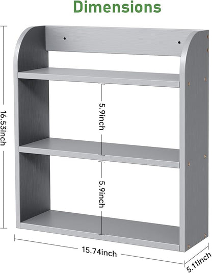 ROMGUAR CRAFT 3 Tier Bamboo Spice Rack, Countertop or Wall Mounting Wood Spice Jars Organizer Shelf for Kitche, Pantry (Grey)