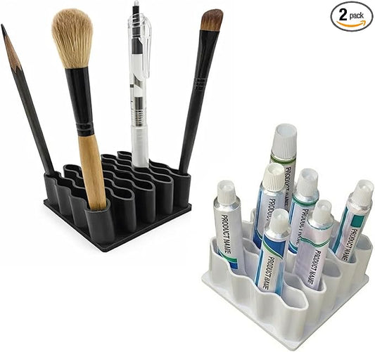 Ointment Tube Organizer Holder, Wave Design Desk Organizer for Makeup Brushes, Pencils & Markers, Flexible TPR Countertop Storage Stand for Bathroom Vanity, Office & Classroom, Black and White