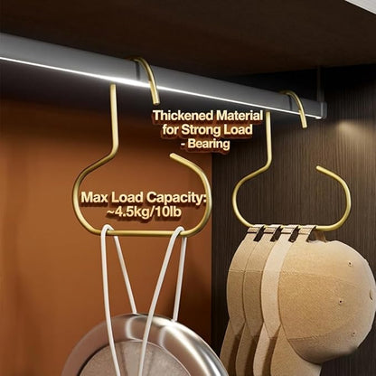 2 Pack Hat Hangers for Closet, Metal S Shaped Hooks Organizer for Baseball Caps, Scarves, Belts & Bras, Heavy Duty Storage Holder with Gold Finish