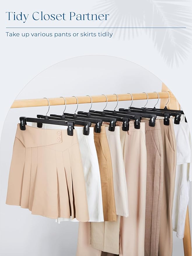Smartor Pants Hangers - 30 Pack, Plastic Pant Hanger with Non-Slip Big Clips, Bottom Hangers for Men with Rotatable Chrome Hook, Shorts Hanger for Women Strong Clamp Pant Organizer (10 Inch, Black)