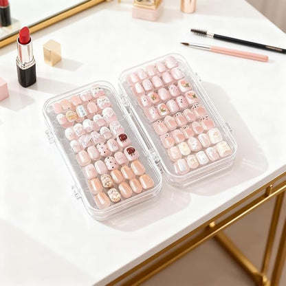 Tri-Fold Press On Nail Organizer Case, Press on Nail Storage Box Acrylic Nail Display Box Clear Nails Packaging Storage Case with Adhesive Strips for Fake Nail Home Travel Use