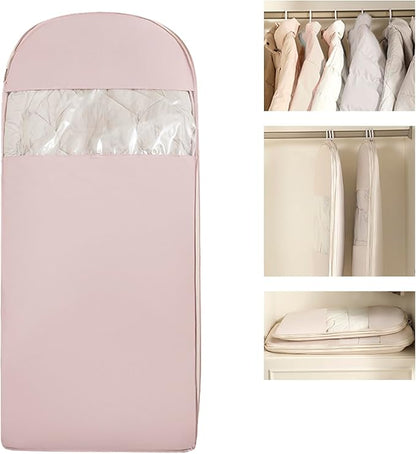 Space Saving Hangable Garment Bag with Self Compression Zipper - Organizer for Closet(Pink，L)
