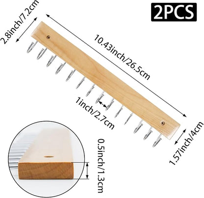 2 PCS Brown Hanging Jewelry Organizer, Wooden Wall Mounted Necklace Holder with 28 Hooks, Jewelry Display Hangers, Coat Rack Belt Organizer for Bags, Ties, Keys(Brown)