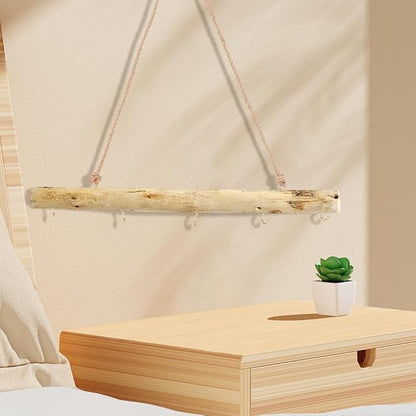 15 Inch 5 Hook Driftwood Wall Hanging Wall Mounted Jewelry Holder Decor Natural Wood Farmhouse Vintage Wooden Necklace Holder Branch Hooks with Jute Rope for Dried Flowers Keys Crafts Home