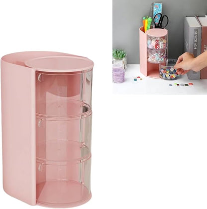 3-Tier Hair Accessories Organizer with Hair Brush Holder, Rotatable Makeup Brush Holder for Necklaces, Earring, Bracelet, Ring, Makeup Brushes, Hair Clip and Hair Accessories(Pink)