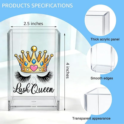 Lash Queen Acrylic Makeup Brush Organizer Holder, Lash Artist Desk Accessory Holder, Acrylic Desk Organizer Gifts for Make up Artist Eyelash Technician Cosmetologist Esthetician Beautician