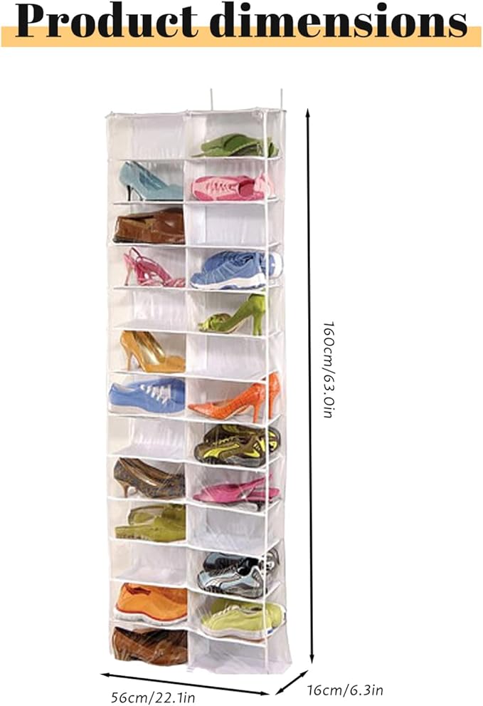 Over the Door Sweatshirt Organizer Hanging Clear Door Shoe Organizer with 26 Pocket Foldable Heavy Duty Toy Storage