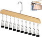 Closet Organizer with 10 Clips, Space Saving Hanging Closet Organizer, Space-Saving Closet Organizers and Storage with Sturdy Steel Non-Slip Clips (1, Natural Wood)