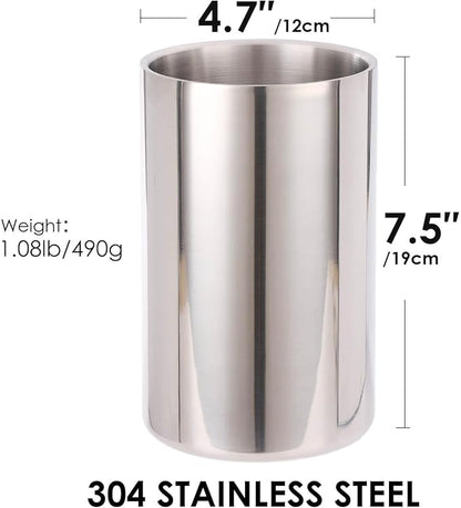 Double Wall Utensil Holder - 304 Stainless Steel Sleek Kitchen Utensil Holder for Countertop, Spatula Spoon Storage Organizer, Large Cooking Utensil Caddy Counter, Shining Utensil Crock, Mirror Polish