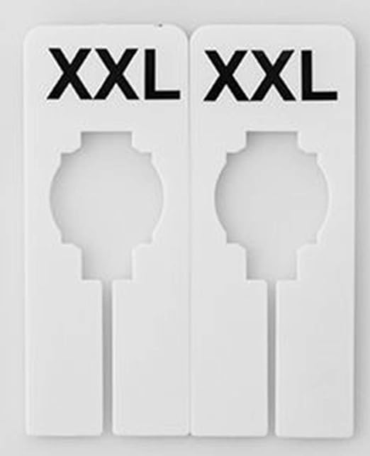 NAHANCO QSDWBKIT4, White Rectangular Clothing Size Dividers with Black Print for XXS-XXL, 1Blank, Kit of 40 (7 Sizes and 1 Blank, 5 of Each)