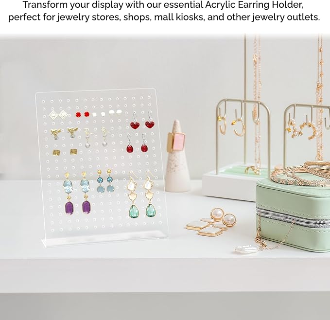 Marketing Holders Earring Display Stand 126 Earrings Holder Clear Acrylic Slant Back Holds Studs Dangling Earrings for Accessory Outlets Secondhand Shops Fashion Boutiques