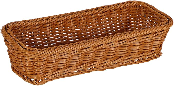 Small Wicker Bread Basket, Cracker Basket, Silverware Organizer Baskets, Flatware Organizer for Drawer, Stackable Wicker Narrow Baskets for Spoons Forks Knives Stationery (Rectangle)