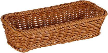 Small Wicker Bread Basket, Cracker Basket, Silverware Organizer Baskets, Flatware Organizer for Drawer, Stackable Wicker Narrow Baskets for Spoons Forks Knives Stationery (Rectangle)