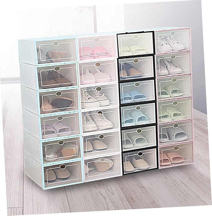 6pcs Shoes Storage Box Plastic Shoe Container Stackable Organizer Bin for Home Kitchen Office Closet