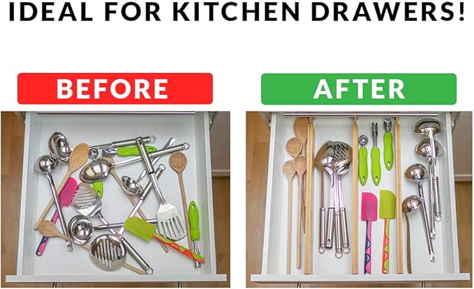 Adjustable Bamboo Drawer Dividers – SMALL SIZE, Expandable 12–16 inch – Spring Loaded Drawer Organizer for Kitchen, Dresser, Bathroom, Bedroom, Desk – 6-Pack