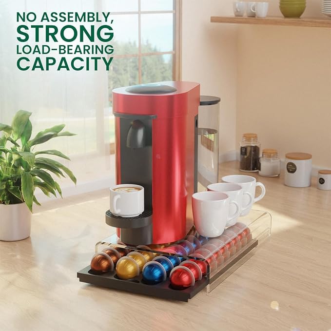 Storage Drawer for Nespresso Vertuo, Coffee Pod Holder for Counter Acrylic Top & Plastic Drawer Coffee Capsule Organizer - 40 Pods