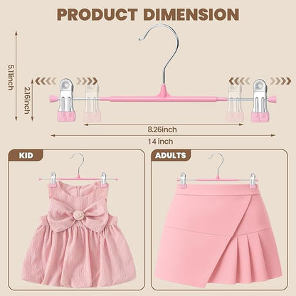 HUADYMEET 30 Pack 14Inch Pants Hangers with Clips,Metal Trouser Hanger for Jeans.Space Saving Skirt Hangers Heavy Duty Non-Slip Adjustable Clothes Shorts Hanger for Women,Men,Pink
