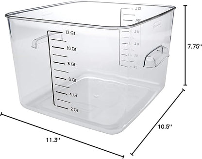 Rubbermaid Commercial Products Space Saving Square Food Storage Container 12 Quart Clear for Kitchen/Sous Vide/Meal Prep,(Pack of 6)