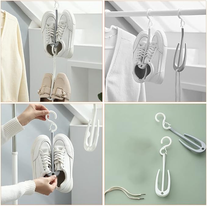 ULTECHNOVO Shoe Organizer Hanging 2 Hook Shoe Rack Laundry Room Hanging Rack Balcony Space-Saving
