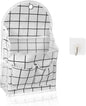 FuninCrea Wall Hanging Storage Bag, Black and White Checkered Linen Organizer Wall Mounted Punch-Free Over The Door Storage Pouch with 6 Storage Pockets and 1 Hanging Hook (White)