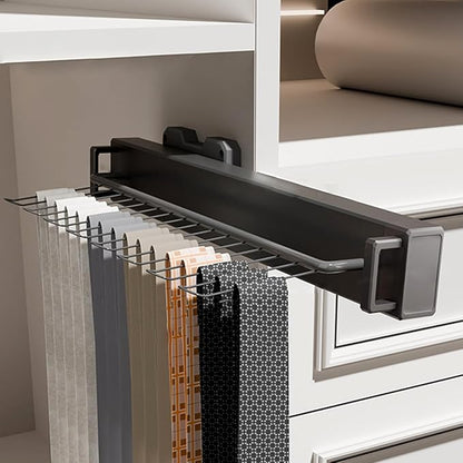 Pull Out 15.74" Side Mount Extending Closet Tie & Belt Organization Storage Rack Holder for Up to 16 Ties