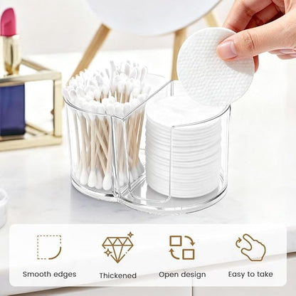 2- Grid Q-tip Holder for Bathroom, Cotton Swab Holder with Removable Dustproof Lid for Cotton Swabs, Rounds, Balls(COLOR:Transparent)